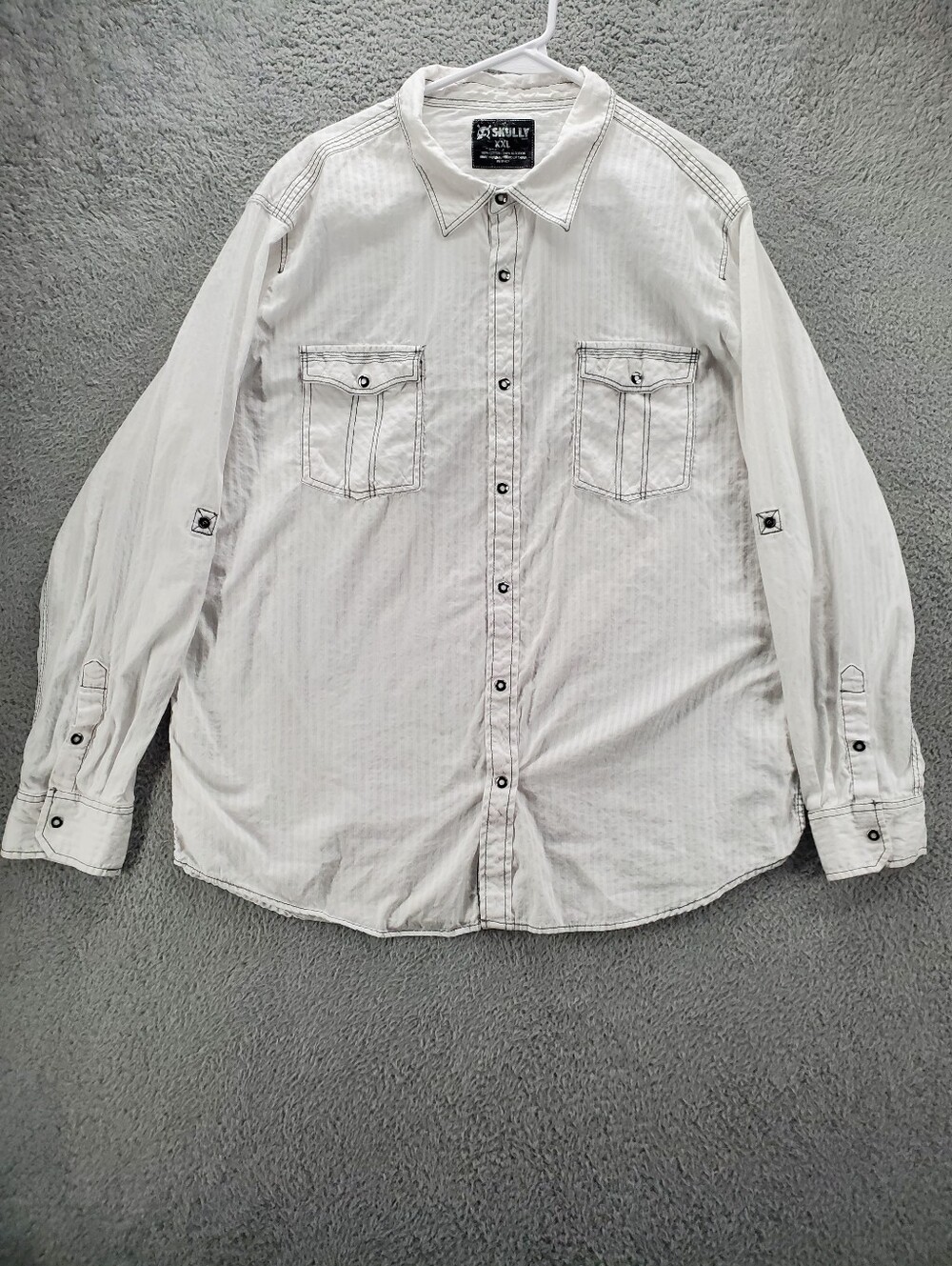 Skully Button Up Shirt Snap Mens Size XXL White Long Sleeve Cotton